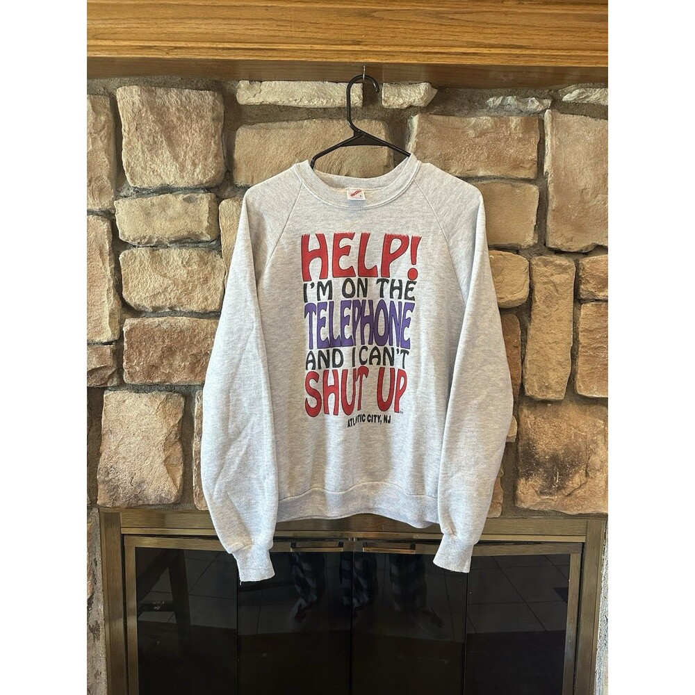 VTG 90s 1992 Jerzees Help! I’m On The Phone & Can’t Shut Up L Sweatshirt USA Men